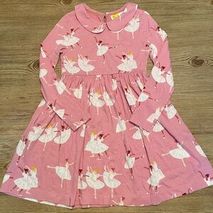 Mini Boden Pink Ballerina Print Long Sleeve Dress